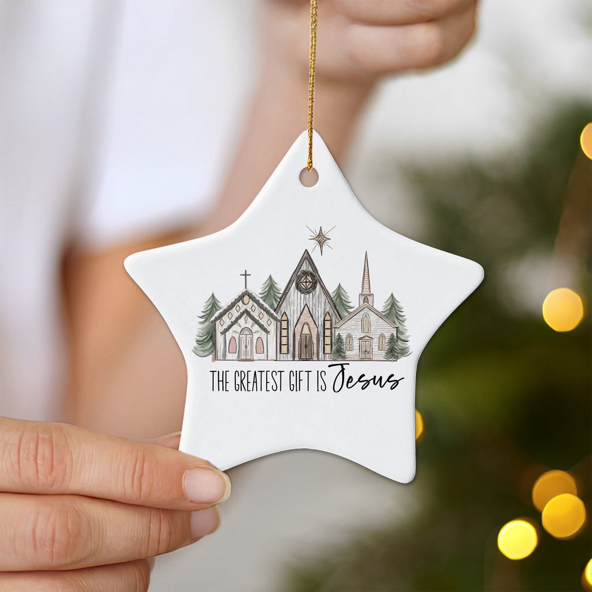 Christian Church Christmas Ornament, The Greatest Gift is Jesus, Religious Holiday Decoration, Christian Xmas Tree Decor DCLAF44
